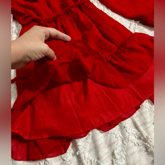 Red Ruffle Dotted Dress - Picture 4 of 9